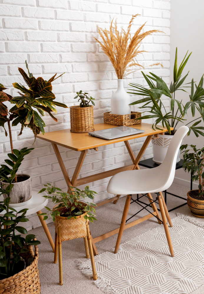 table with plants